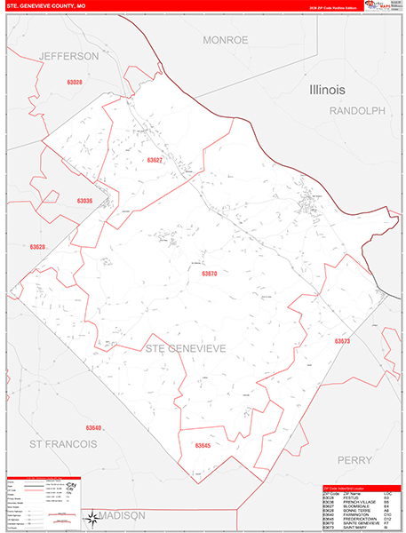 Ste. Genevieve County, MO Map Red Line Style